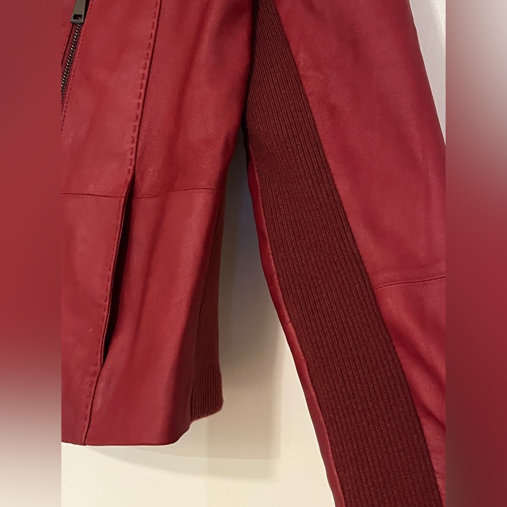 NWOT 🔥Vince Leather Moto Jacket Red X LARGE Womens Zip Up Layered - Picture 5 of 10